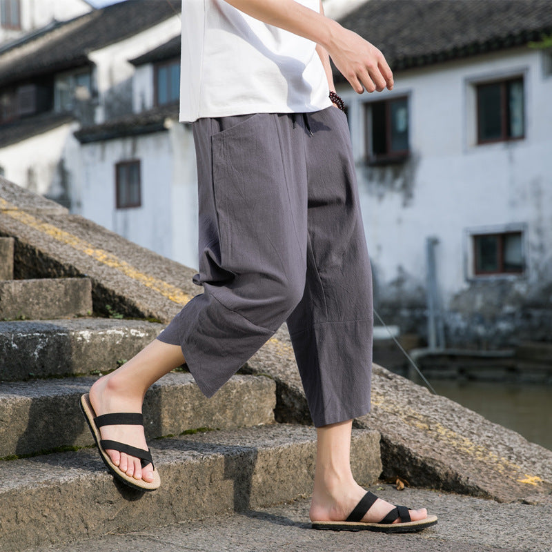 Fashion Men's Thin Beach Linen Casual Pants